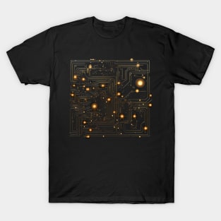 Artificial Van Gogh's Starry Night Gold Circuit Board T-Shirt